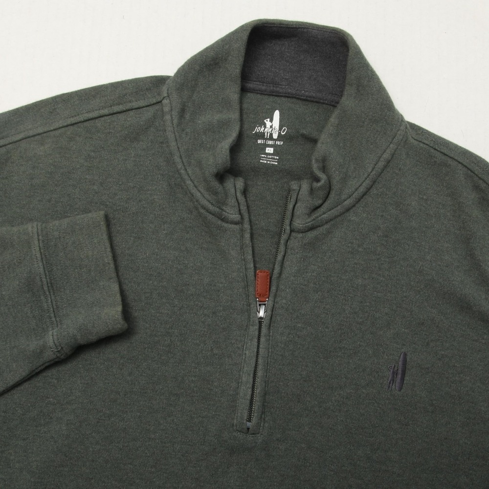 Johnnie-O Quarter Zip Pullover Sweater Mens XL Green Cotton Mock Neck Knit